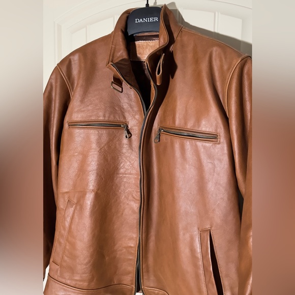 VINTAGE TAN LEATHER JACKET MEDIUM - Picture 5 of 9